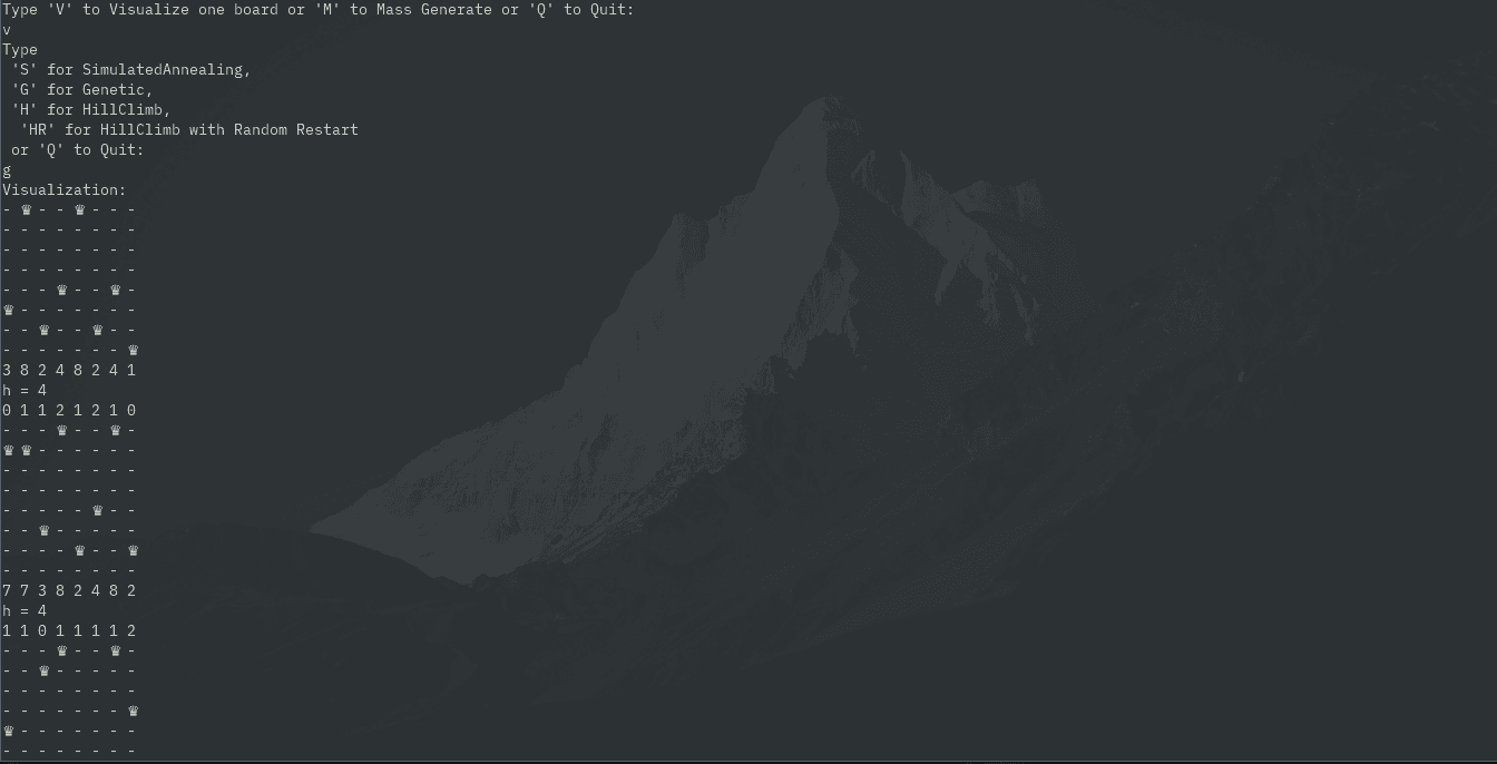 8 Queens AI Algorithms screenshot